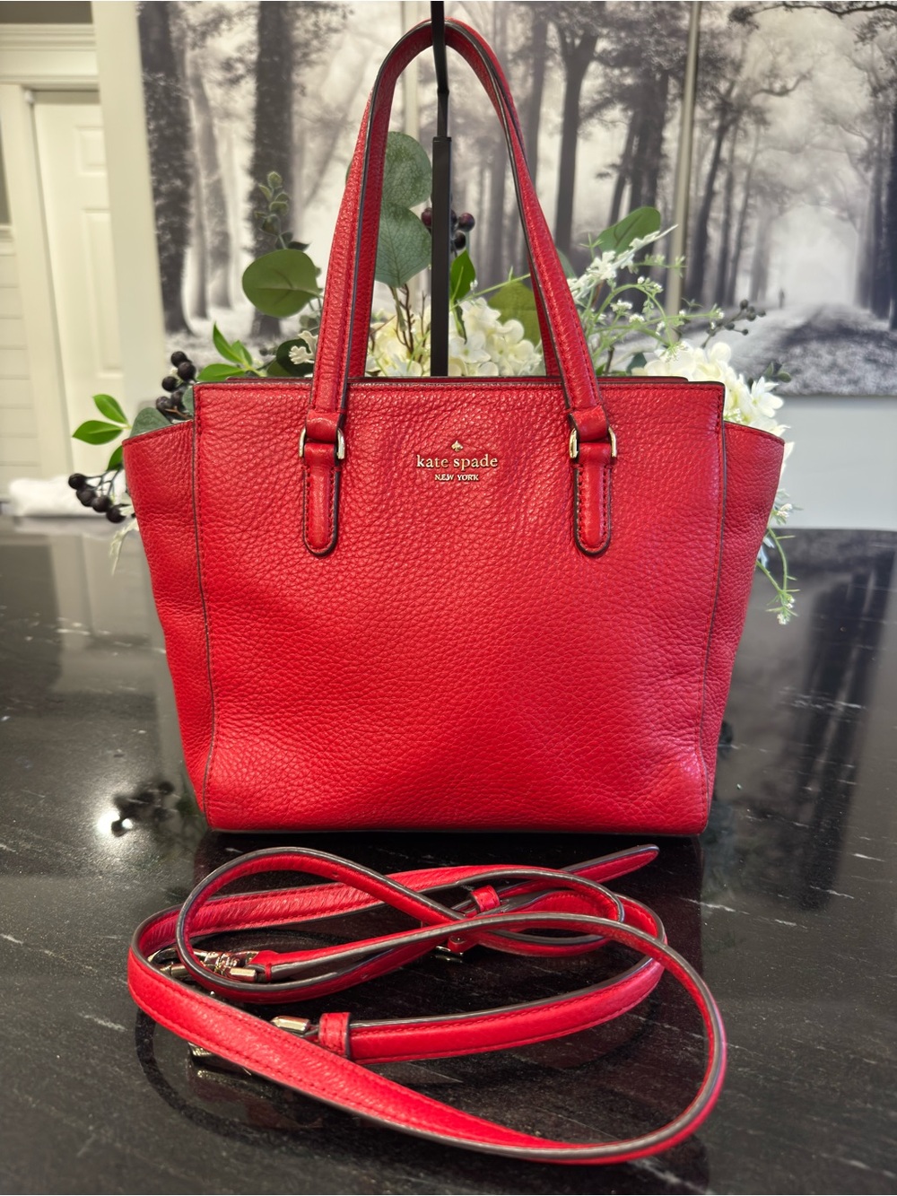 ♥️♠️Kate Spade Jackson Red Medium Crossbody Satchel in Pebbled Leather
